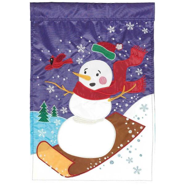 Recinto 29 x 42 in. Snowman Sledding Polyester Garden Flag - Large RE2947392